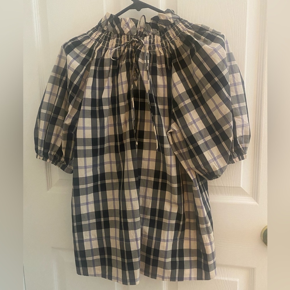 J CREW Smocked Puff Sleeve Plaid Blouse XS - Picture 4 of 6